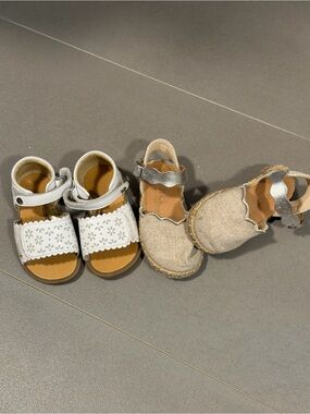 Girl White Floral Cutout Sandals and Beige Espadrille BUNDLE